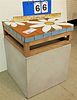 CEMENT BASE STAND W/ OAK AND MOSAIC TILE TOP 15 3/4"H X 12" SQ
