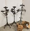 LOT 3 WROUGHT TORCHERES W/ BRASS FITTINGS 53"H X 18 1/2" DIAM, 41"H X 16" DIAM AND 41"H X 18"W