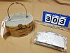 50'S WOVEN BRASS AND LUCITE PURSE 4"H X 7"W X 5"D AND LUCITE CLUTCH 4 1/2"H X 7"W X 1 3/4"D