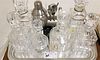 TRAY 6CRYSTAL DECANTERS AND STAINLESS BAR ITEMS
