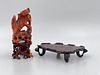 Chinese Antique Carved Wood Miniature Lion and 2 Stands