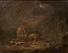 LION & ANTELOPE CARCASS OIL PAINTING