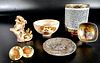 5 Japanese Vintage Porcelains and 1 Metal Dish