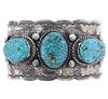 Navajo Spider Web Kingman Turquoise Cuff by B. LEE
