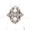 Art Nouveau Platinum Diamond Pearl RingÂ 