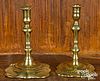 Two English Queen Anne brass tapersticks
