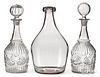 Pair of mold blown glass decanters, and a bottle