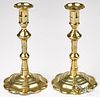 Pair of English brass petal base candlesticks