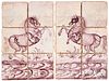 Pair of Delft six tile plaques of a rearing horse