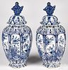 Pair of Dutch blue and white Delft urns