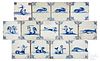 Thirteen Delft blue and white sea subject tiles