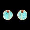 Charles Loloma, Gold and Stone Inlay Stud Earrings