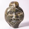 Zoomorphic  Double Bust Carved Green Stone.