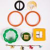 Seven Bakelite, Plastic and Shell Bracelets, Buckles and Brooch