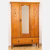 American Oak and Mirror Armoire with Drawer