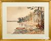 Louis Harlow watercolor landscape with lake