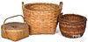 Three antique splint baskets