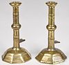 Unusual pair of Queen Anne brass candlesticks