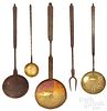 Five wrought iron and brass utensils, 19th c.