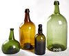 Four colored glass bottles, 18th/19th c.