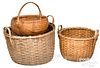 Two large split oak baskets, etc.