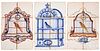 Three Delft six tile plaques of a caged bird