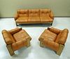 Kalustekiila Rosewood & Leather Sofa & 2 Chairs.