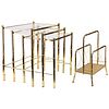 Faux Bamboo Gilt Nesting Tables & Magazine Stand