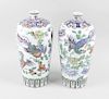 A pair of Chinese porcelain vases, of tall slight ovoid form decorated with phoenixes and foliage be