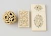 Three items of Chinese Canton carved ivory. Comprising: a visiting-card case with shaped recessed pa