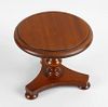 A Victorian apprentice miniature mahogany table, the circular top raised upon a knopped baluster ste