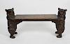 An unusual Black Forest carved wooden bench, each of the end carved bear supports in standing pose,
