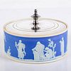Wedgwood Blue Jasperware, Butter Dish with Silver Lid