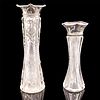 2pc Vintage Cut Glass and Sterling Silver Bud Vases