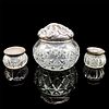 3pc Vintage Cut Glass Vanity Set With Silver