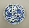 Chinese Blue & White Porcelain Dragon Dish. 