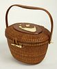 Jose Formoso Reyes Nantucket Friendship Basket with Carved Nantucket Island on the Lid