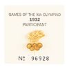 Los Angeles 1932 Summer Olympics IOC Participation Pin