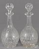 Pair of cut and etched glass decanters, 11'' h.