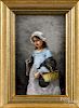 Painted porcelain plaque of a young girl, initialed AP, 6'' x 3 3/4''.