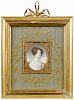 Miniature watercolor on ivory portrait of a young woman, ca. 1830, 2 1/2'' x 2''.