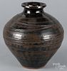 Japanese Hamada style vase with tenmoku glaze, unmarked, 8 1/4'' h.