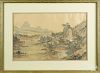 Pair of Japanese watercolor on silk landscapes, early 20th c., 14'' x 22''.