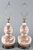 Pair of Chinese export porcelain double-gourd table lamps, early 20th c., 18'' h.