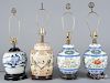 Four Chinese export porcelain table lamps, approximately 10'' h.