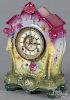 Ansonia mantel clock with a Royal Bonn porcelain case, 14 1/2'' h.