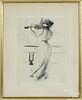 Paul Cesar Helleu (French 1859-1927), drypoint of a woman with a violin, signed lower left
