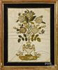 Chenille needlework of an urn of flowers, early 19th c., 16'' x 12''.