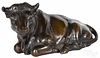 Patinated bronze bull, 20th c., 7 3/4'' h., 16'' w.
