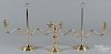 Pair of Williamsburg brass candelabra, 15 1/2'' h., together with a Baldwin candlestick, 8 1/4'' h.